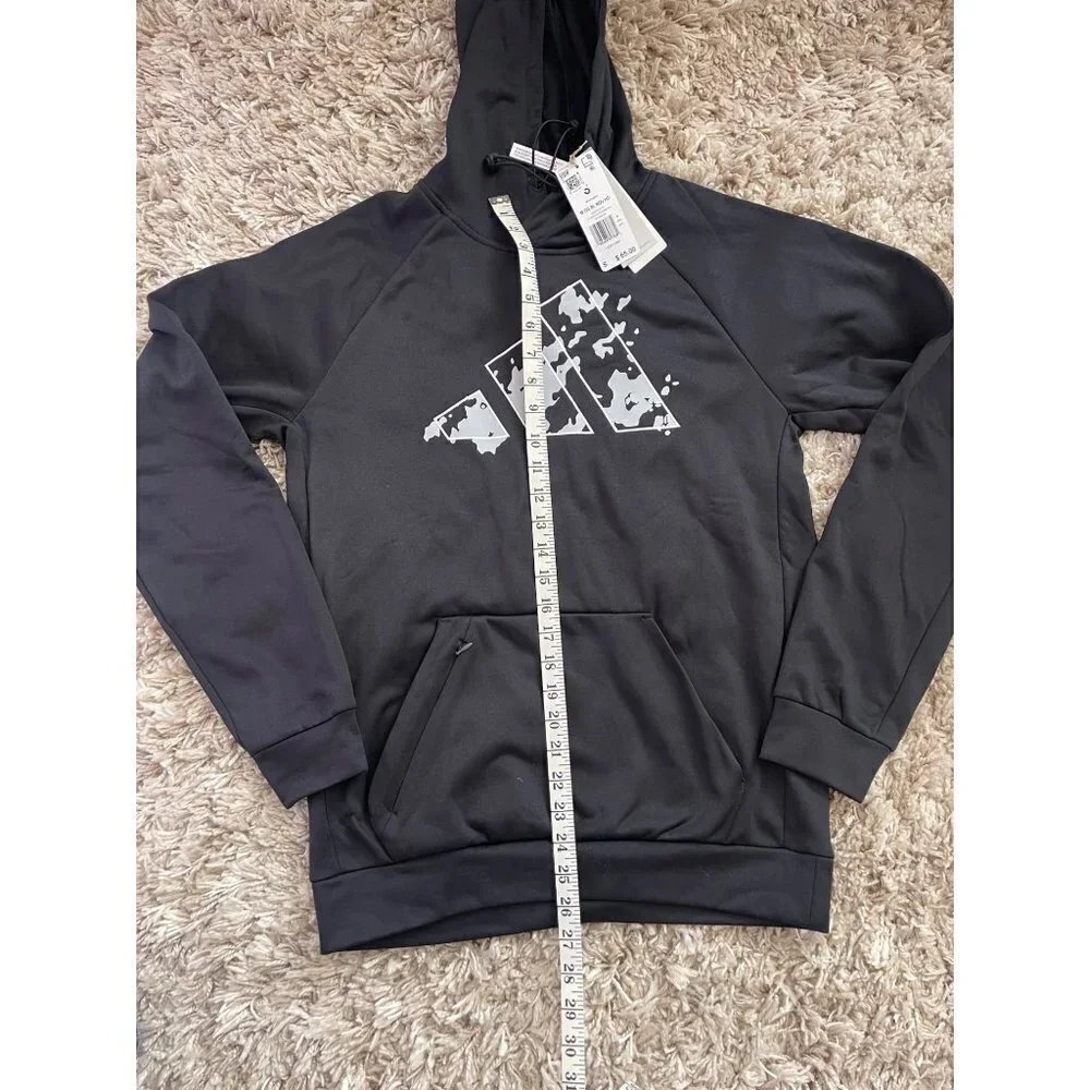 ADIDAS Men's Long Sleeve Pullover Hoodie Logo Graphic Black Gray SZ S NEW